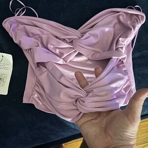 American Threads Lilac Twist-Front Crop Top